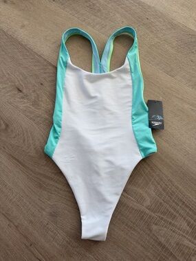 NWT Speedo White and Aqua womens' One-Piece Swim Suit Size small